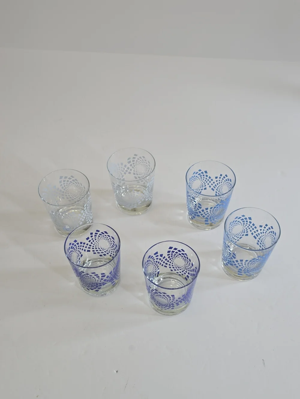 Vintage Ikea Set Of 6 Lowball Tumblers Whisky Glass Poland Blue White